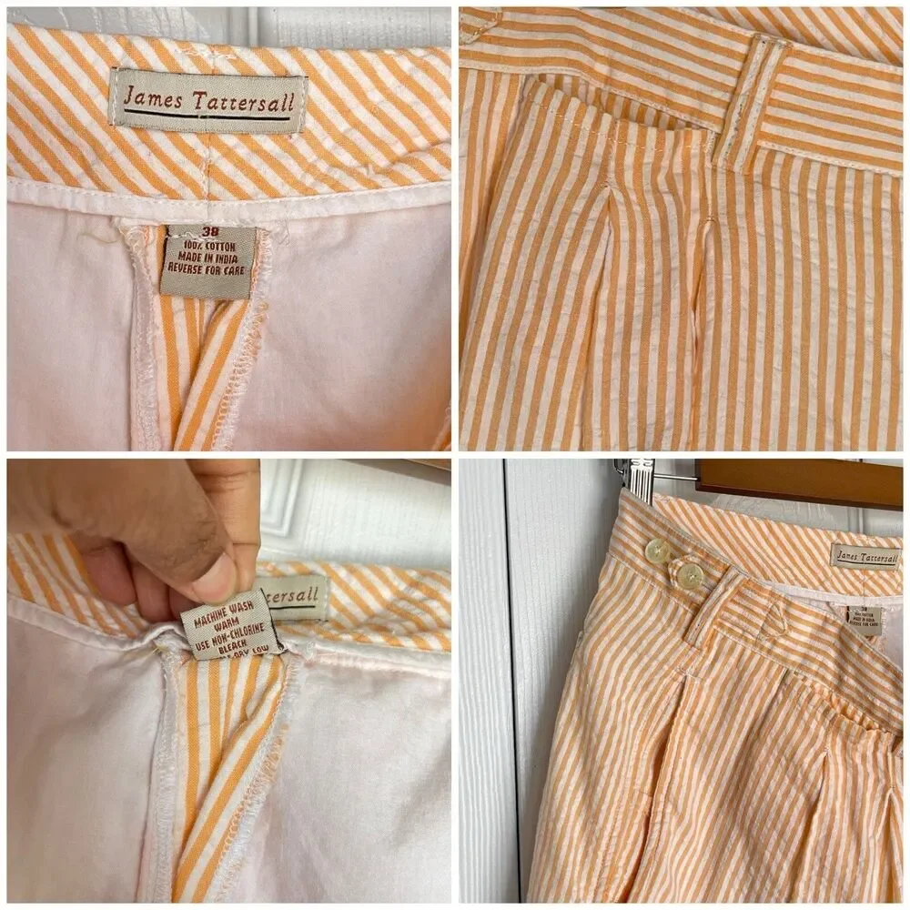 Men’s Shorts Size 38 Cotton Orange Pleated James Tattersall - Picture 9 of 16